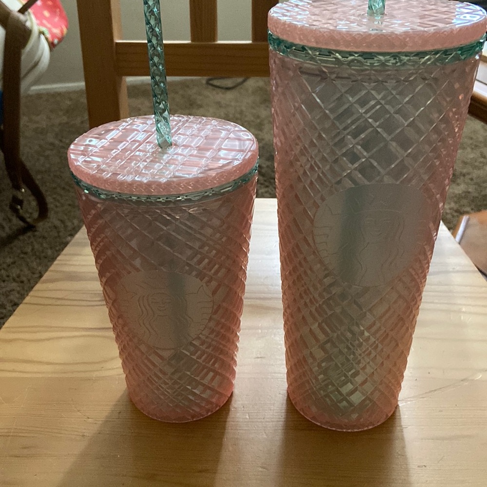 Starbucks Tumbler 2023 Summer Jeweled Pearl Pink Green Venti 24oz NWT